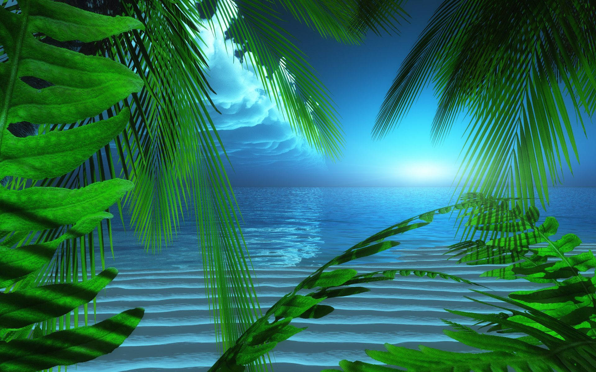 Blue Seaside Light Nature Screen Saver, tropical beach, sunset, Full HD Desktop Wallpaper