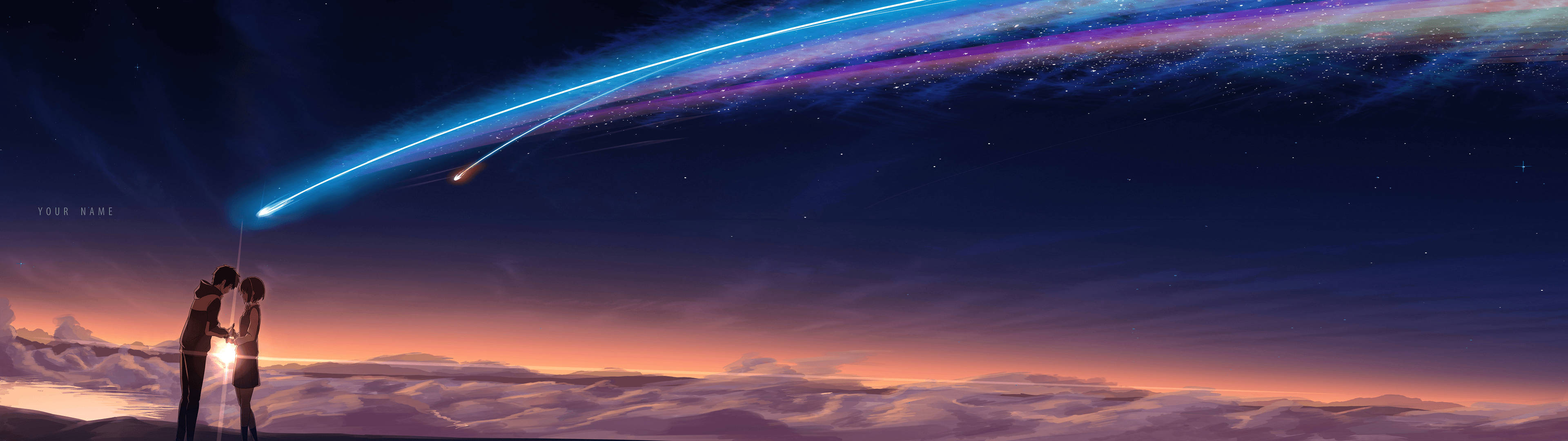 anime couple, dual screen, cloud sea, 4K Desktop Wallpaper