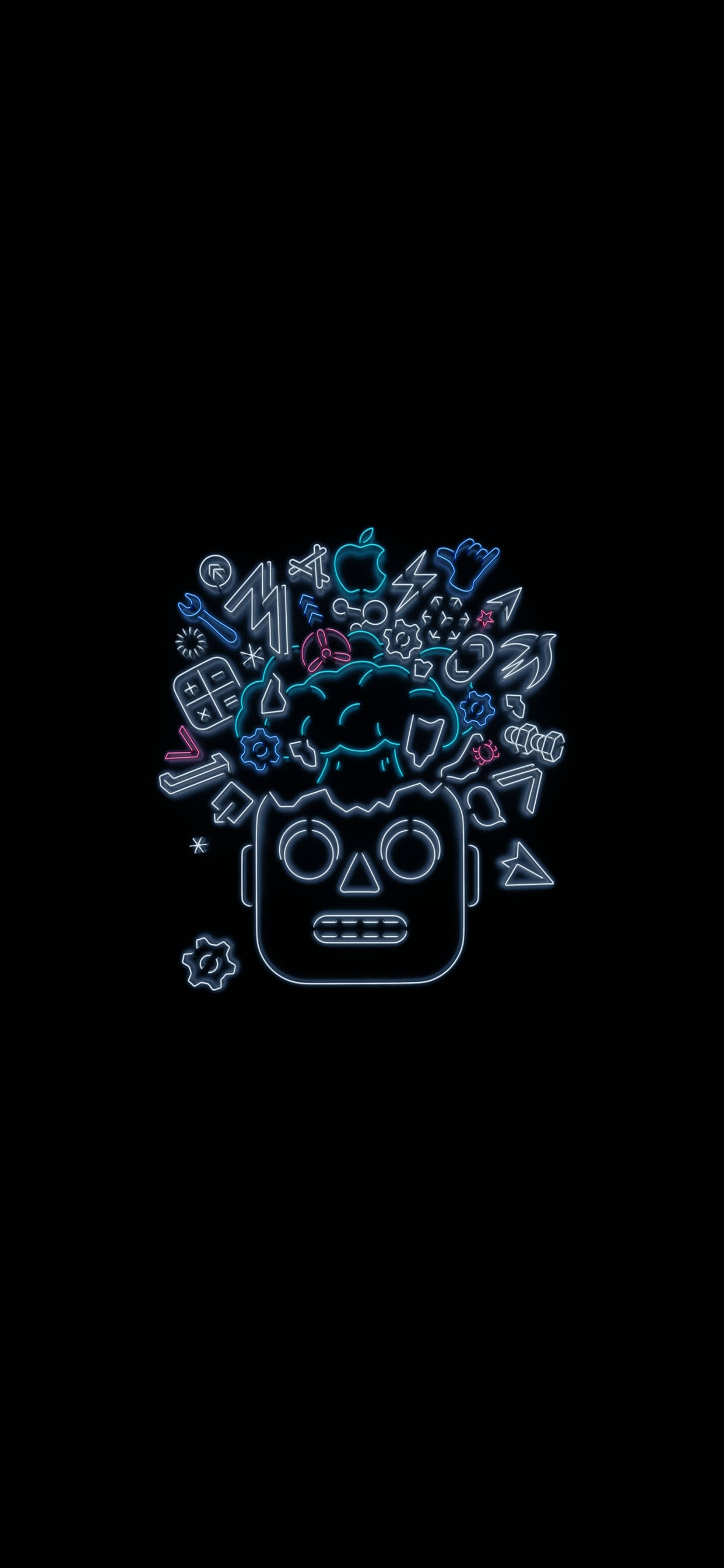 iPhone XS Max, OLED, neon skull, 2K Phone Wallpaper