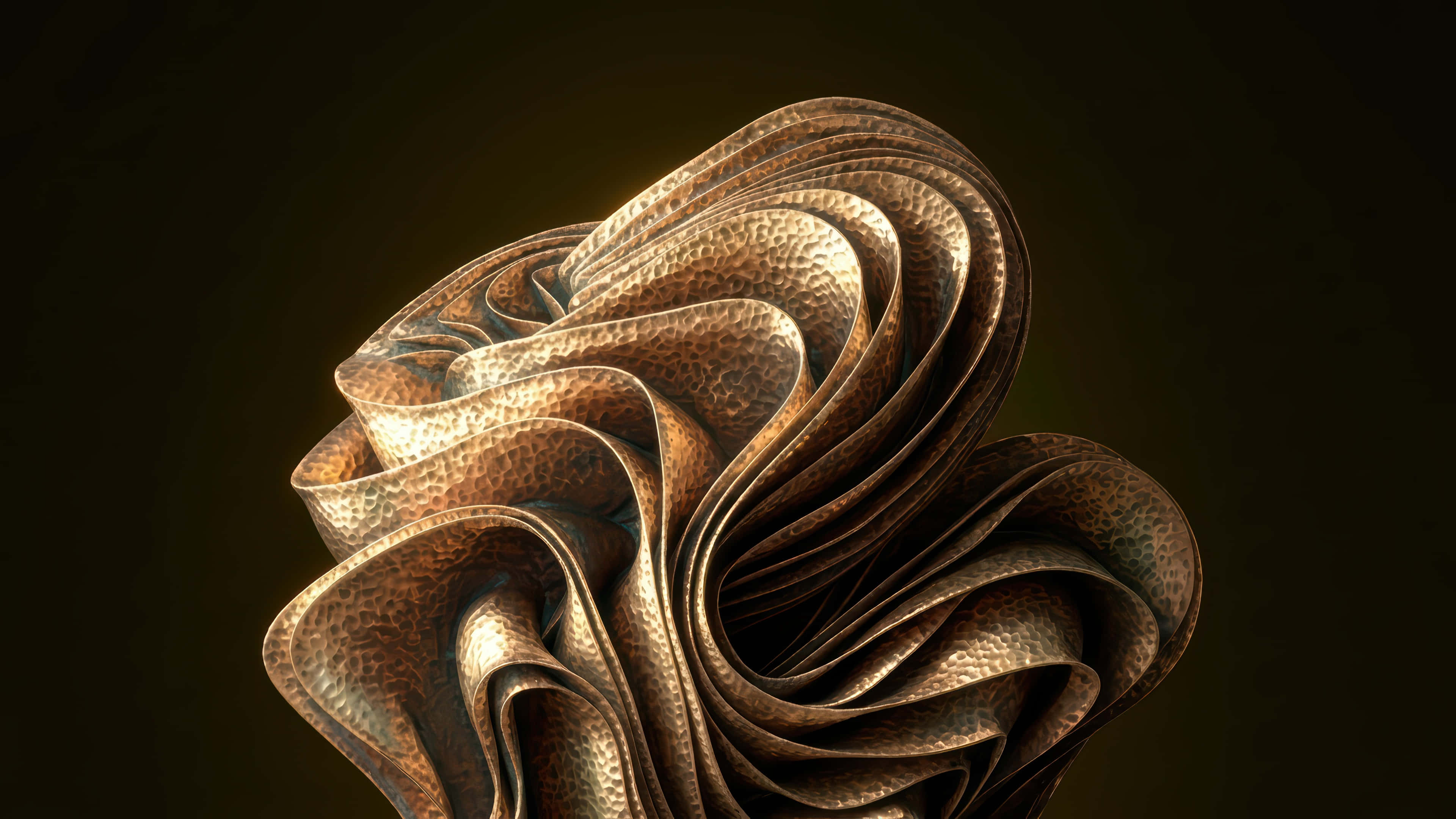 gold hammered metal, golden bloom, sculpted bronze swirl, 4K Desktop Wallpaper