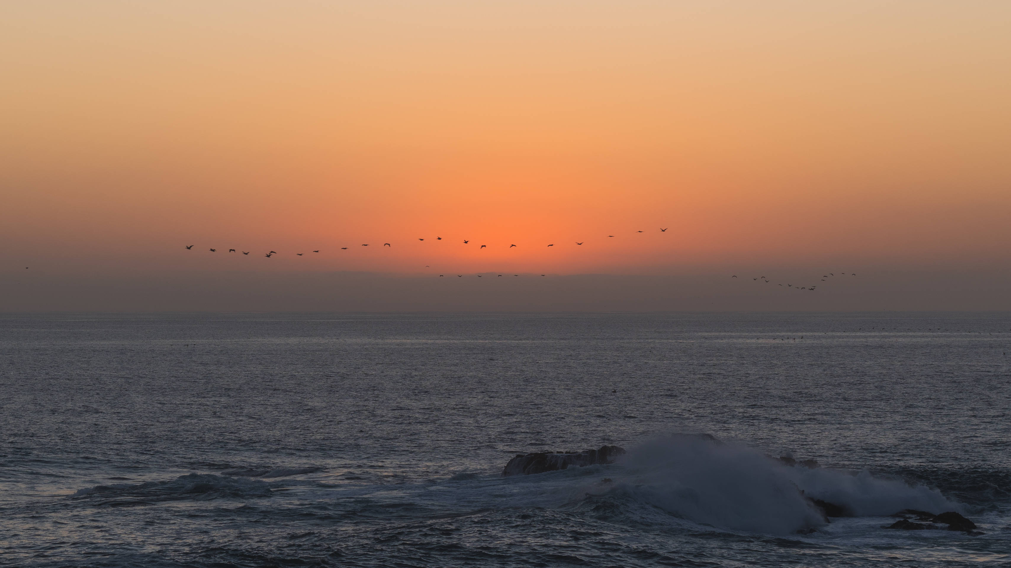 Beach Sunset Screensavers, vibrant orange sunset, calm ocean, 2K Desktop Wallpaper