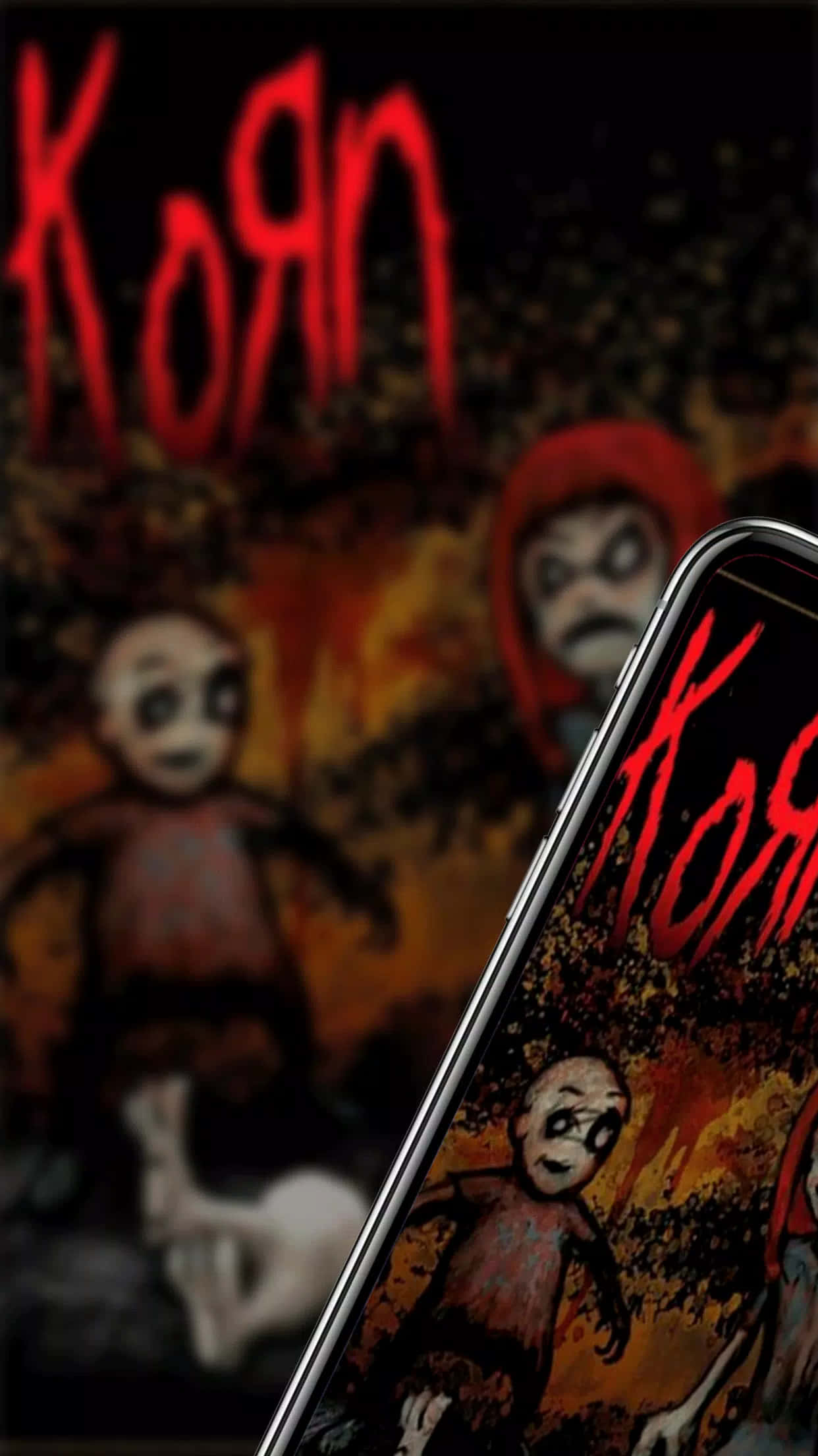 korn, horror-themed wallpaper, eerie cartoonish figures, Full HD Phone Wallpaper