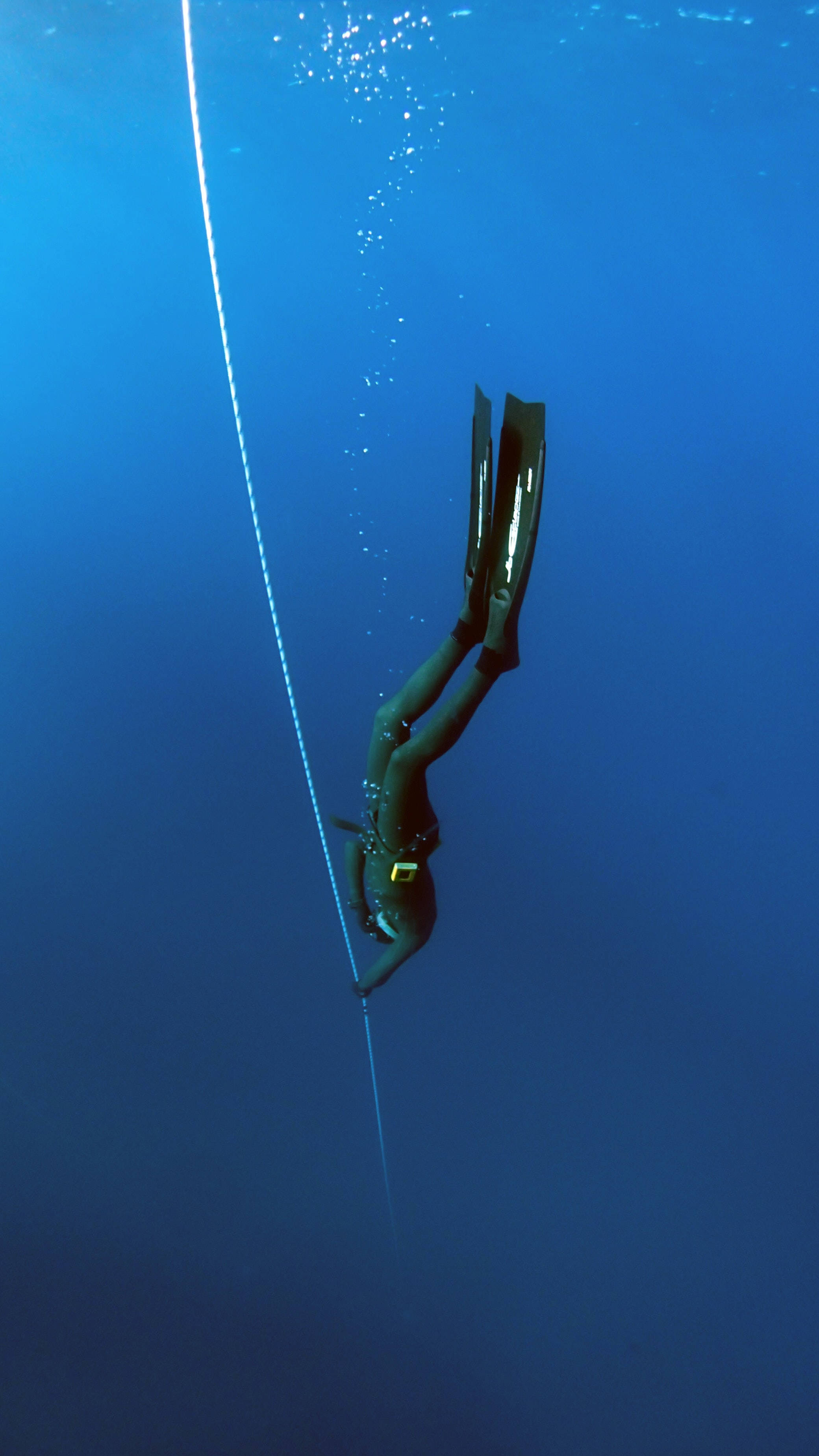 scuba diving, dark gear, clear blue water, 2K Phone Wallpaper