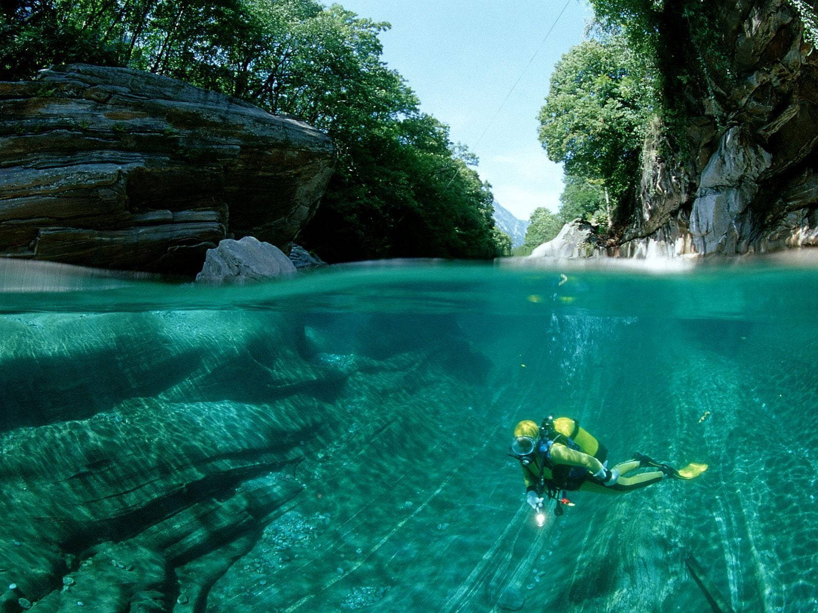 scuba diving, lagoon, crystal clear turquoise waters, HD Desktop Wallpaper