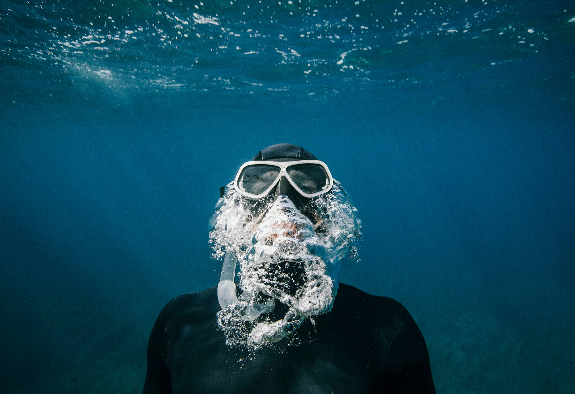 scuba diving, black wetsuit, white goggles, Full HD Desktop Wallpaper