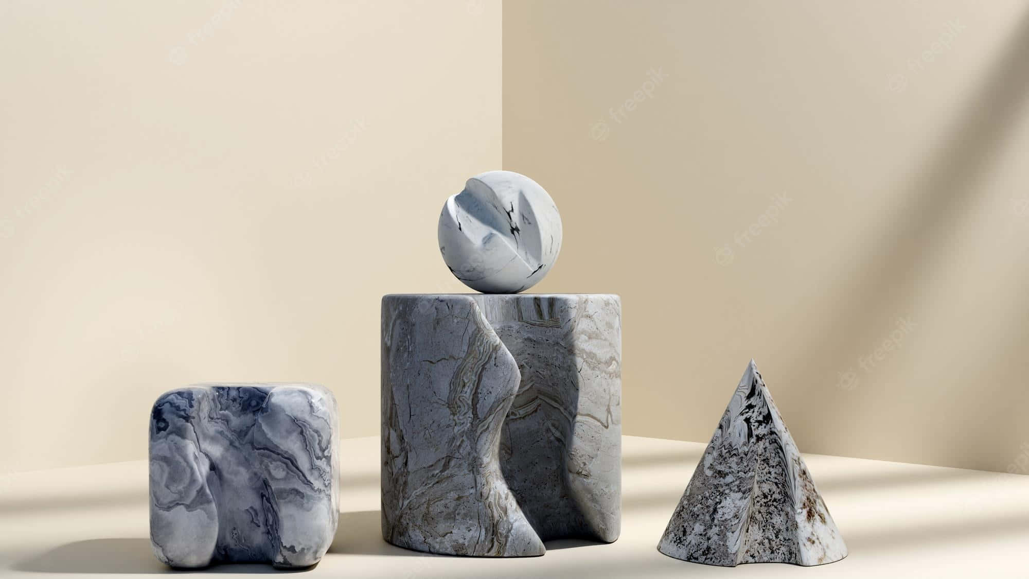 marble, geometric sculptures, cube, Full HD Desktop Wallpaper