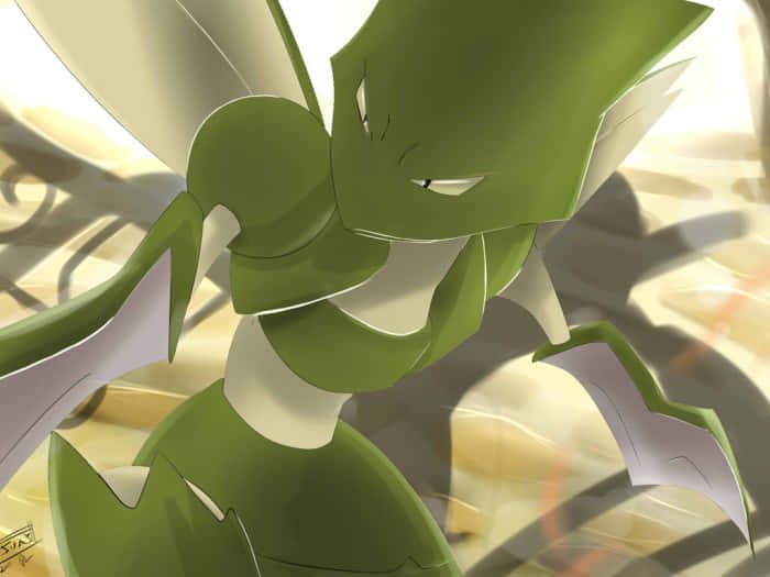 Scyther, green anime insect Pokémon, sharp claws, SD Desktop Wallpaper