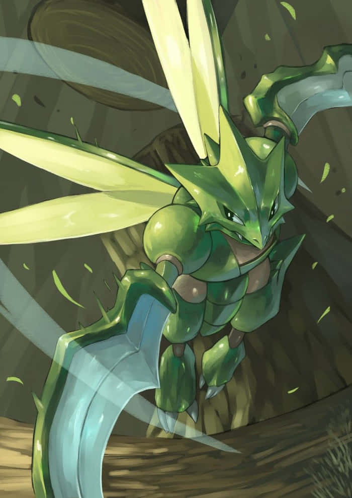 Scyther, green, glowing yellow wings, SD Phone Wallpaper