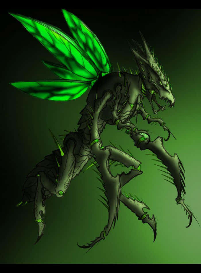Scyther, mantis, glowing emerald wings, SD Phone Wallpaper