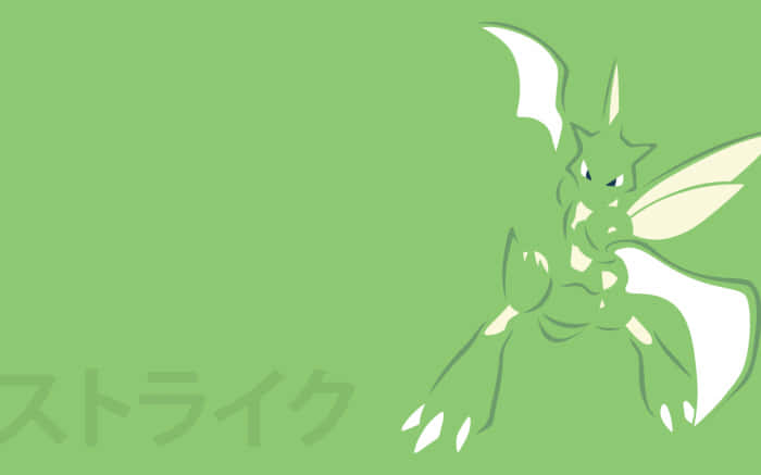 Scyther, green dragon-like creature, white wings, SD Desktop Wallpaper