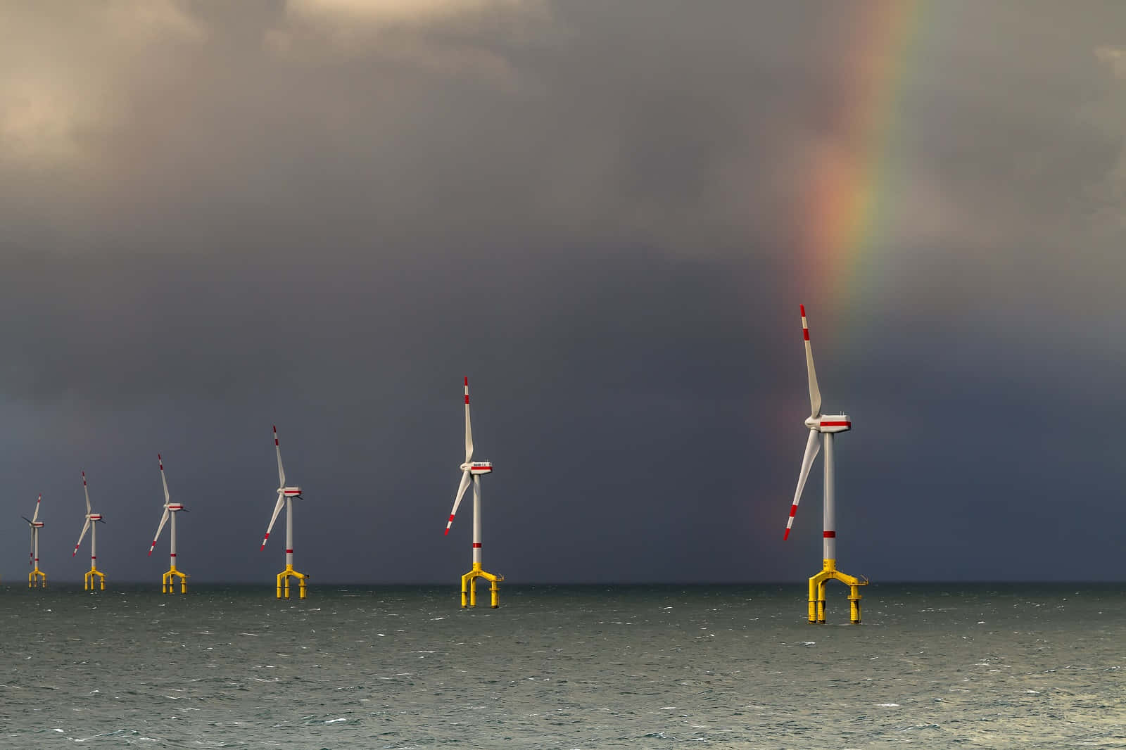 Sea Breeze, offshore wind turbines, choppy grey water, HD Desktop Wallpaper