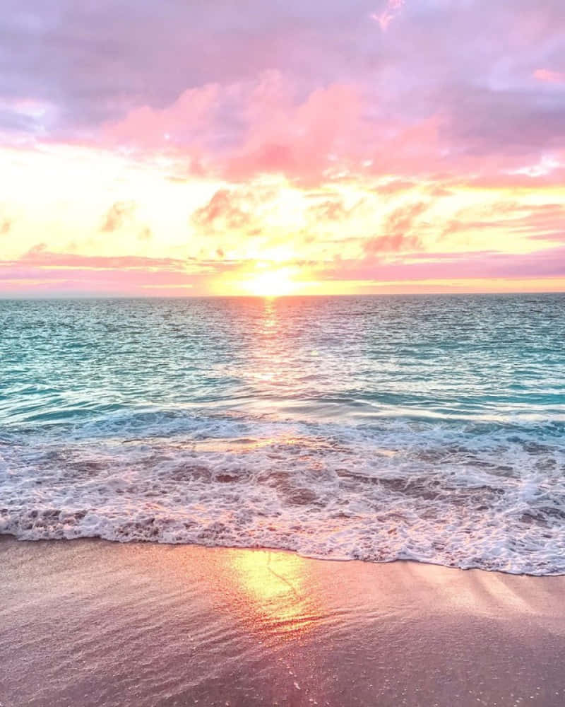 pastel sunset beach serenity, pink and gold clouds, turquoise waves, SD Phone Wallpaper