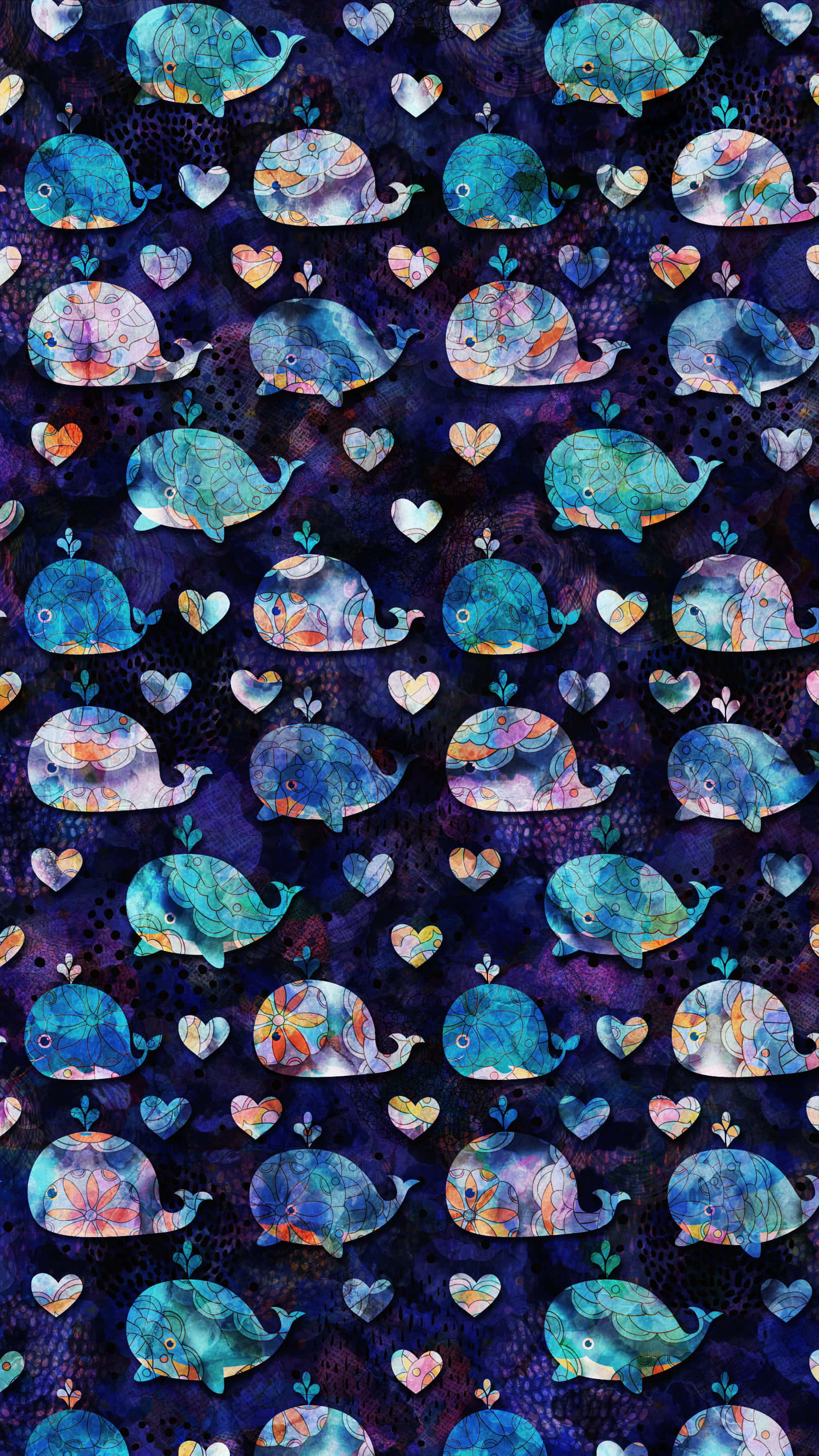 kawaii sea creatures, whales, hearts, 2K Phone Wallpaper