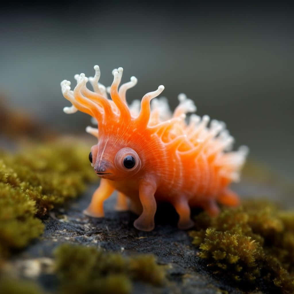 vibrant orange nudibranch, white tentacle-like appendages, big black eyes, SD Desktop Wallpaper