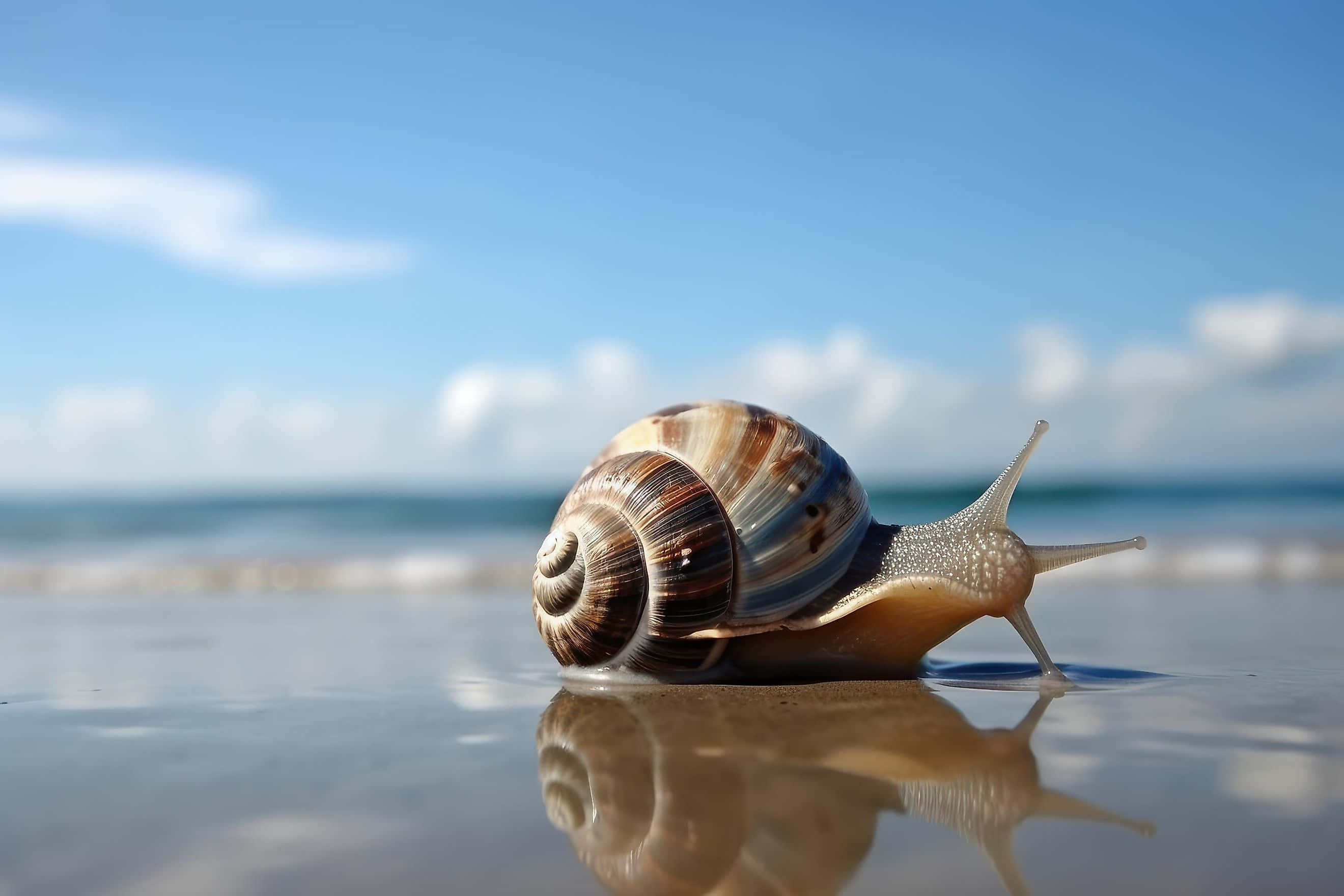 sea snail, sandy beach, wet sand, 2K Desktop Wallpaper