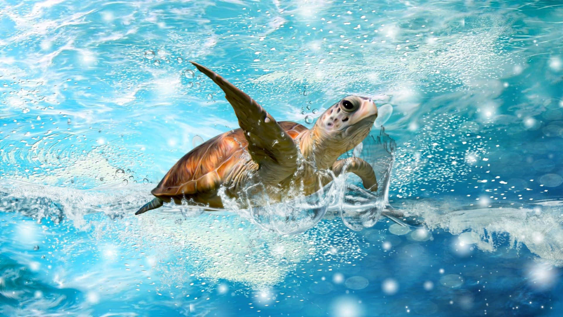 Turtle Flapping Arms iPhone HD, sea turtle, vibrant turquoise water, Full HD Desktop Wallpaper