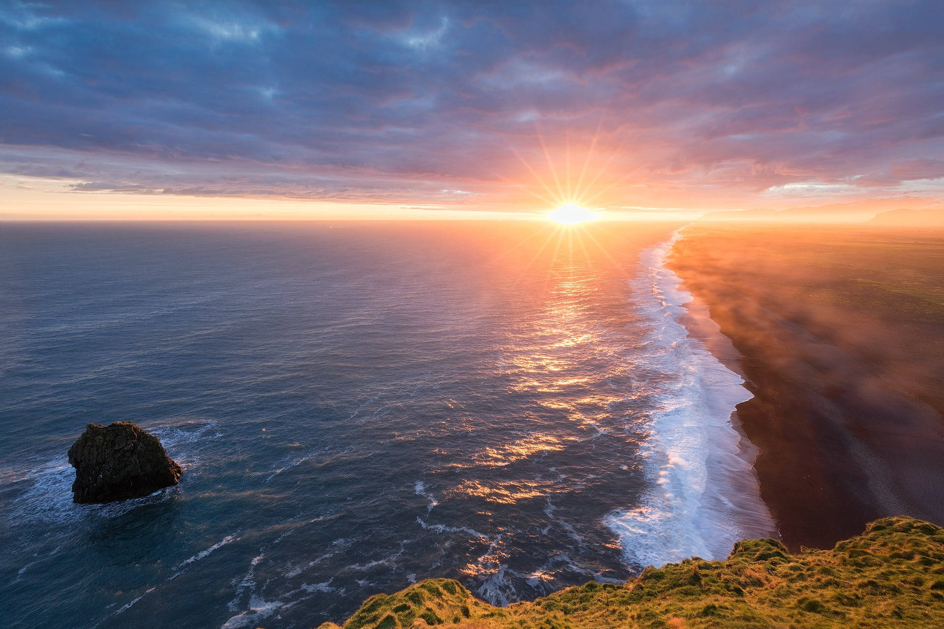 sunrise, ocean, fiery orange, Full HD Desktop Wallpaper
