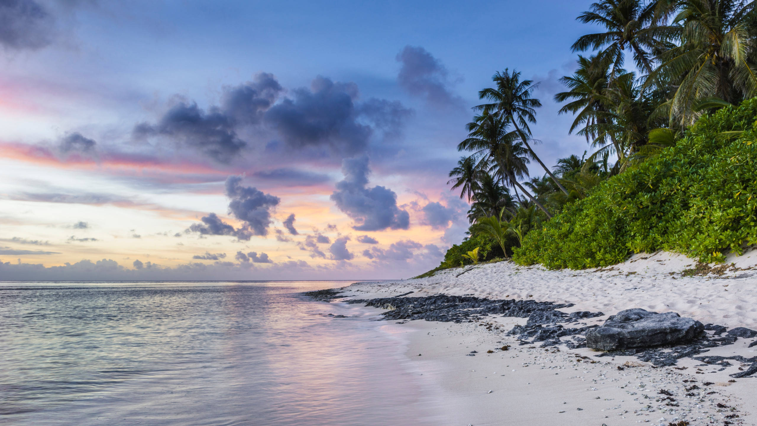 sea, secret beach, sunset, 2K Desktop Wallpaper