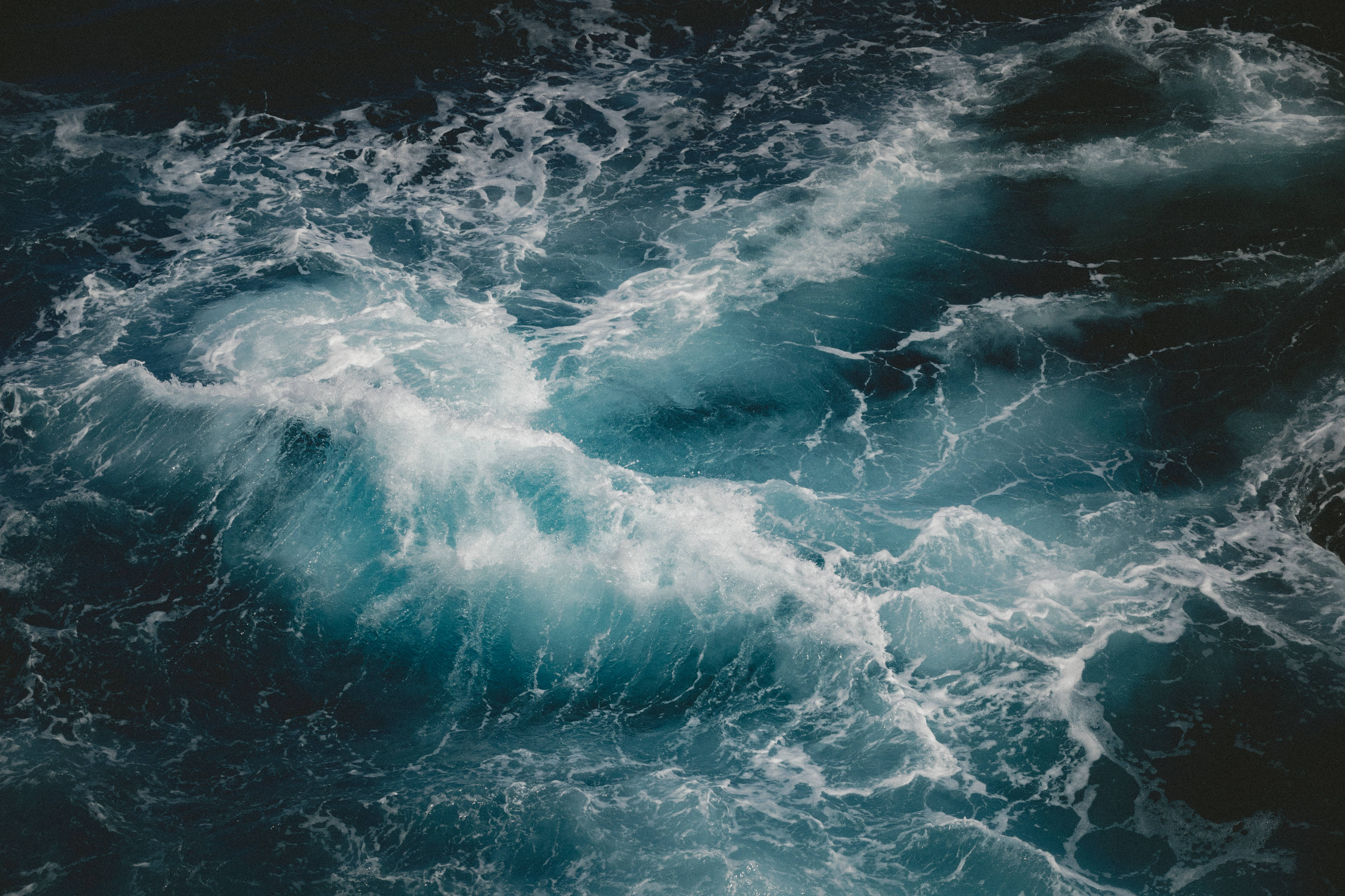 storm, ocean waves, deep teal, 5K Desktop Wallpaper