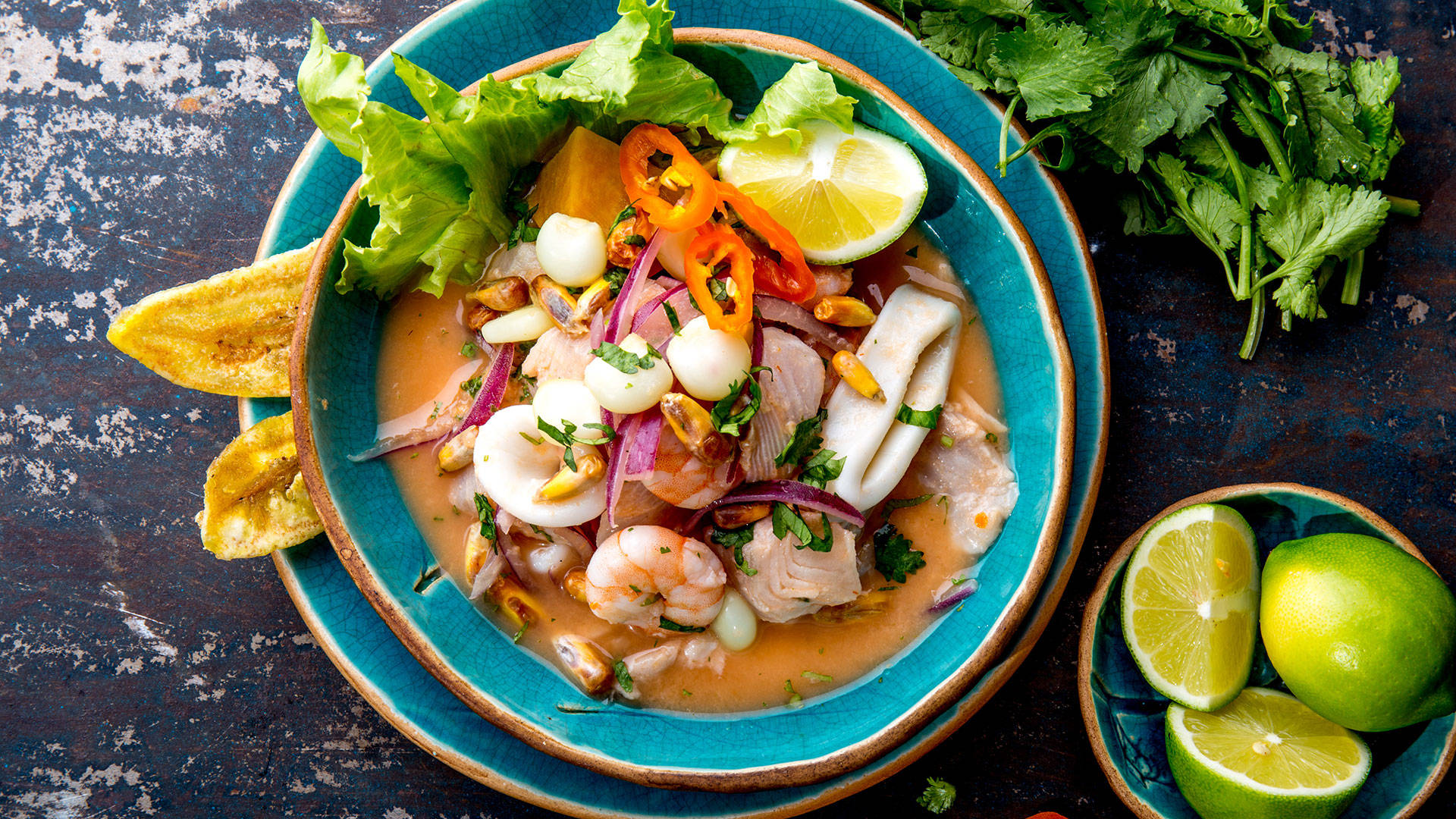 seafood ceviche, bowl, lime, Full HD Desktop Wallpaper