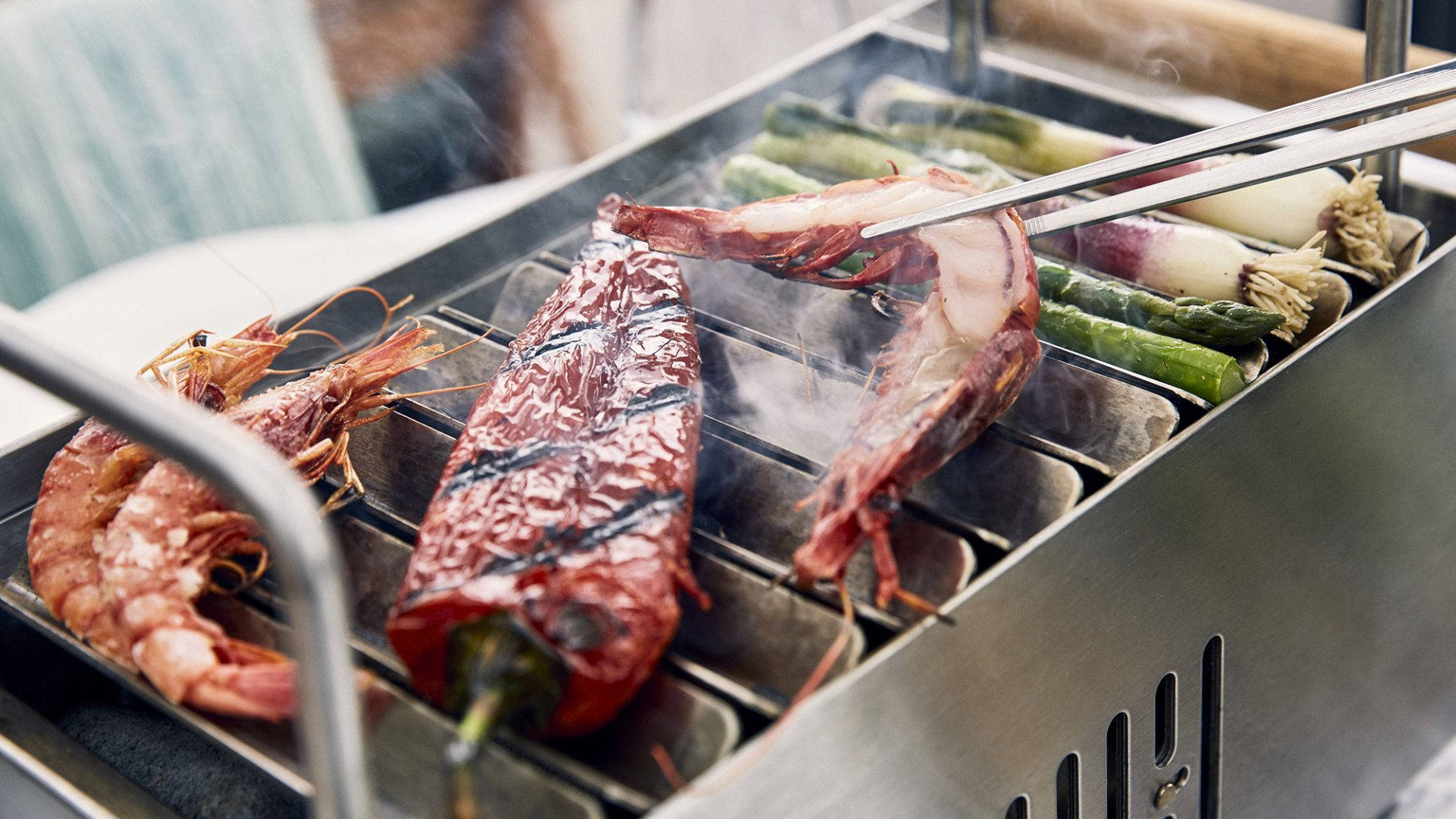 Tasty Seafood Parrilla, shrimp, chilies, Full HD Desktop Wallpaper