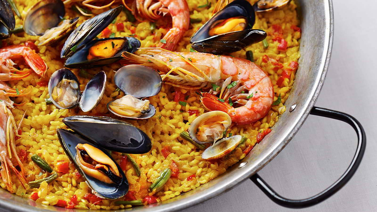 paella, mussels, prawns, HD Desktop Wallpaper