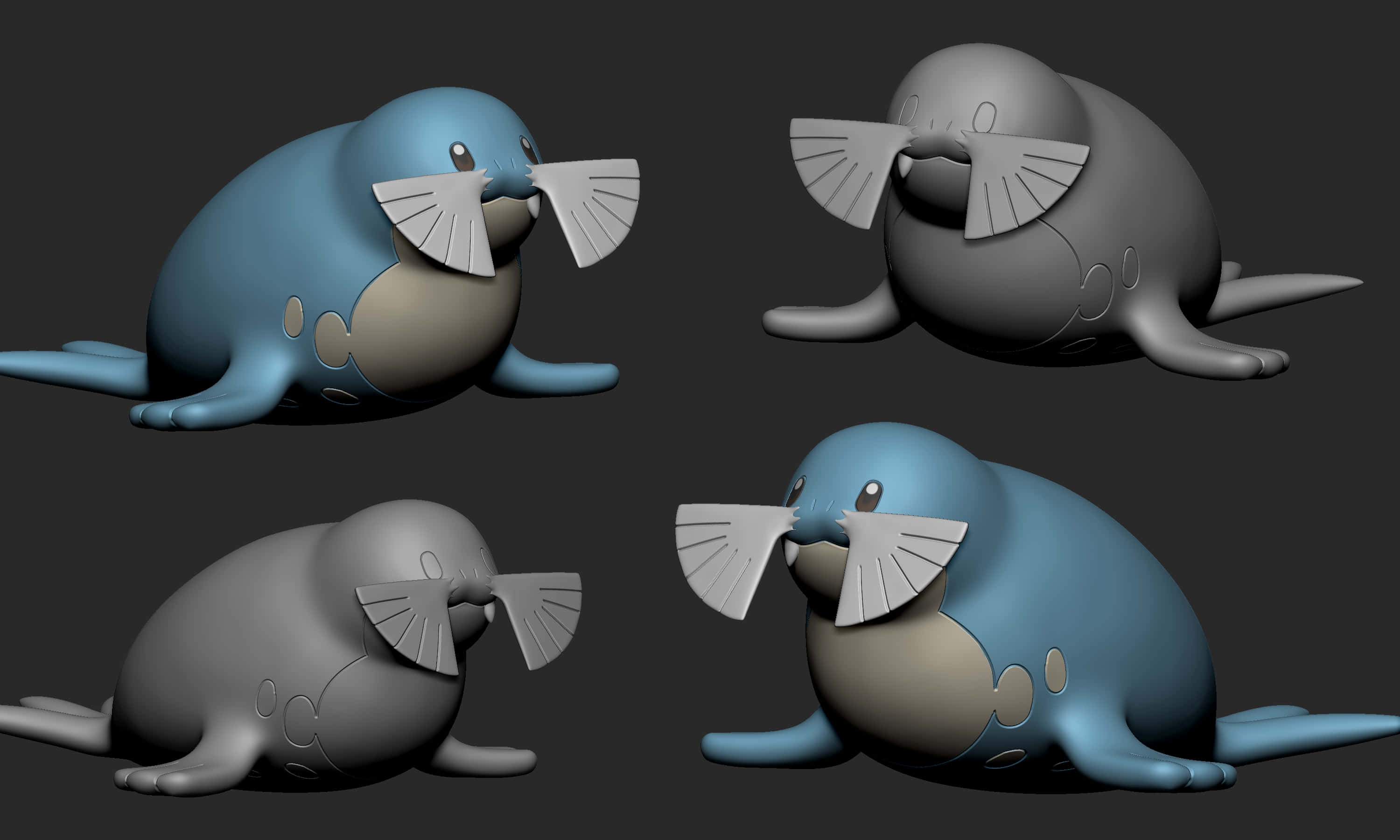 three dimensional sealeo, 3d-rendered, seal-like creatures, 2K Desktop Wallpaper