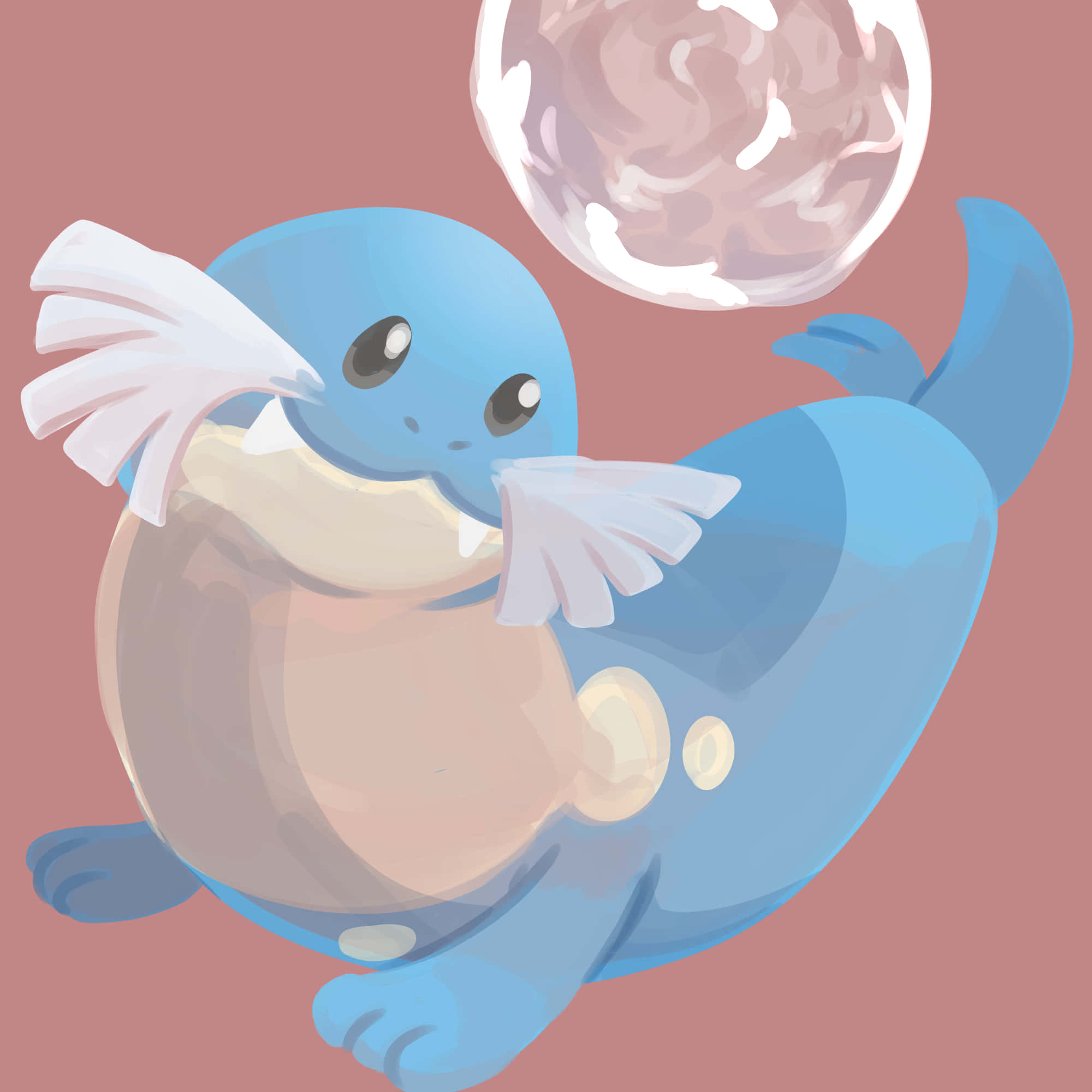 Sealeo, blue cartoon seal-like creature, white ball, Full HD Desktop Wallpaper