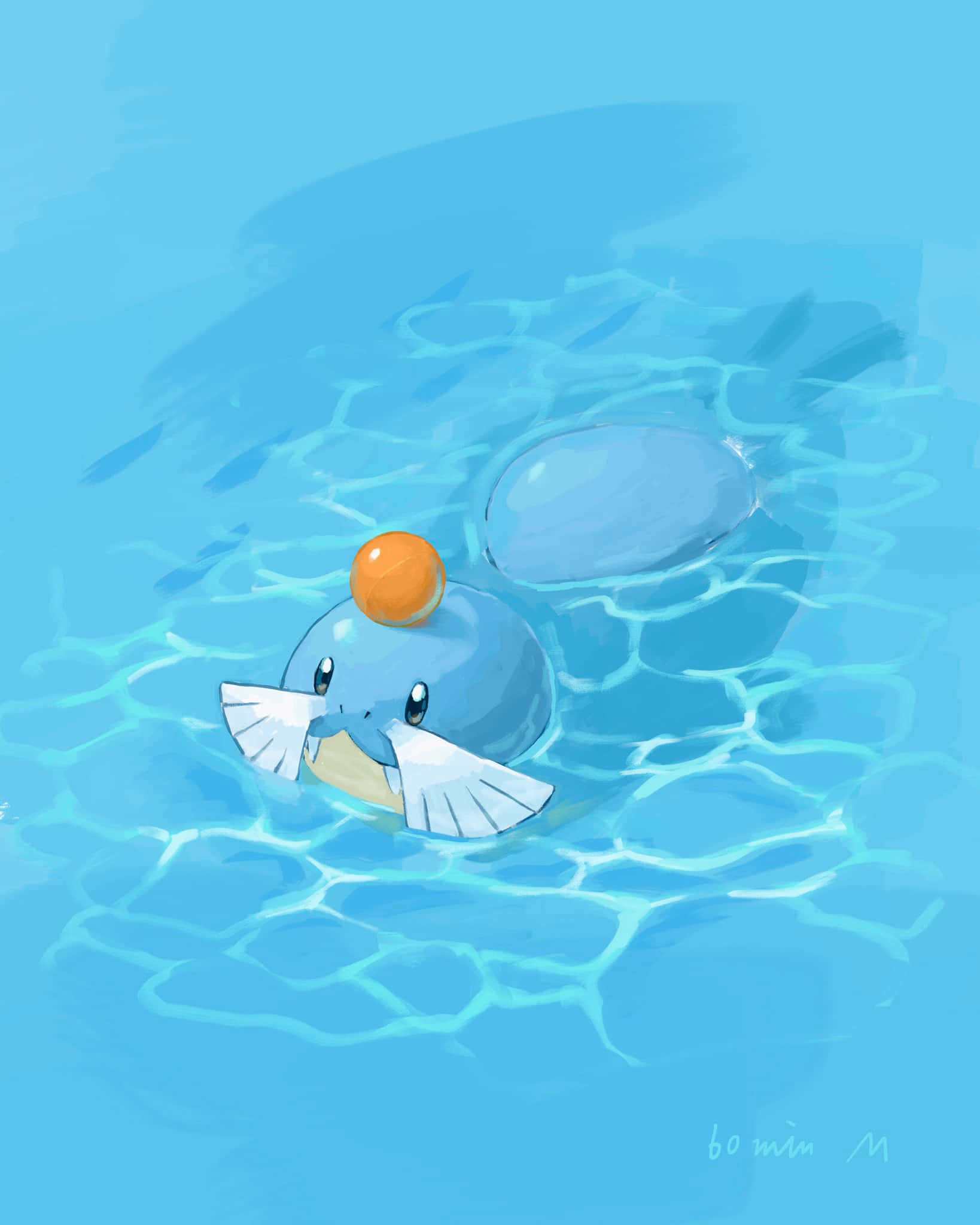 Sealeo, blue cartoon whale, white fins, Full HD Phone Wallpaper
