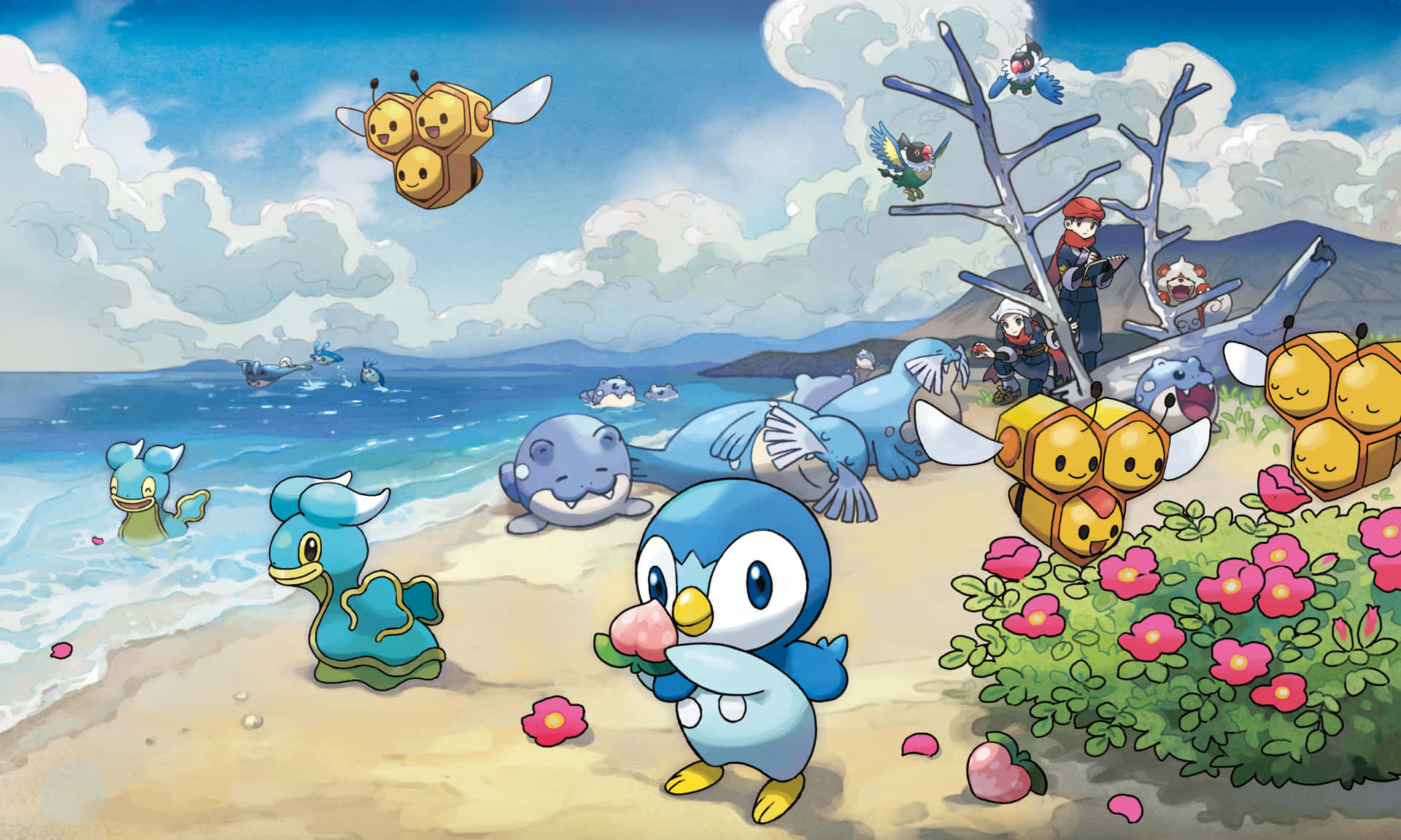 Sealeo, beach, blue penguin Pokémon, Full HD Desktop Wallpaper