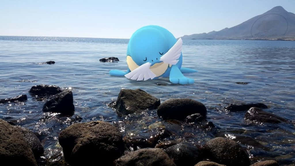 Sealeo, blue cartoon whale, white wings, SD Desktop Wallpaper