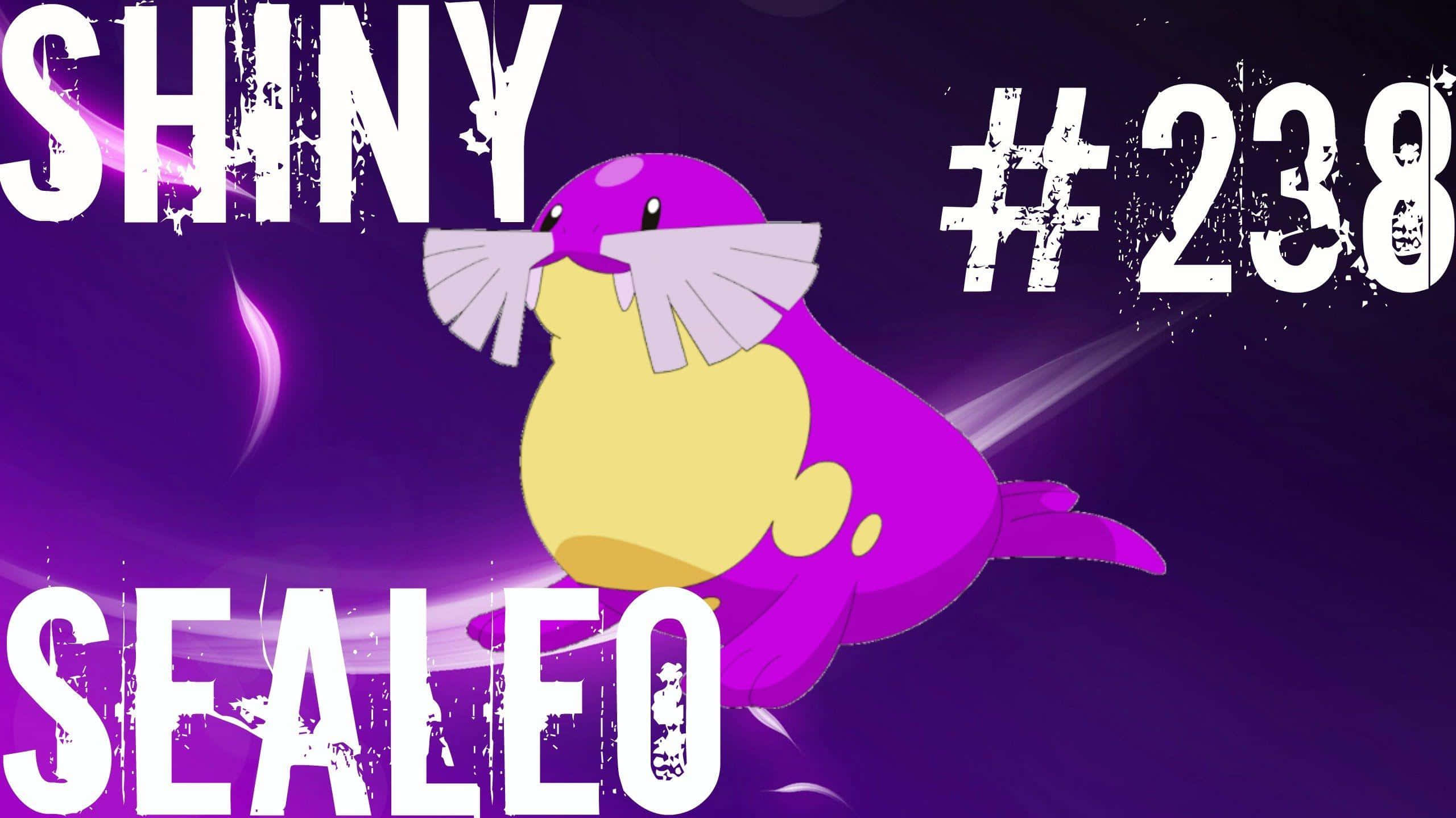 Shiny Purple Sealeo, purple and yellow seal-like Pokémon, dark purple background, 2K Desktop Wallpaper