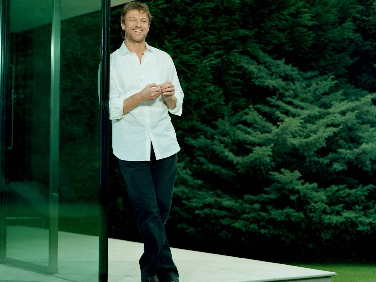 Sean Bean, white shirt, glass door, HD Desktop Wallpaper