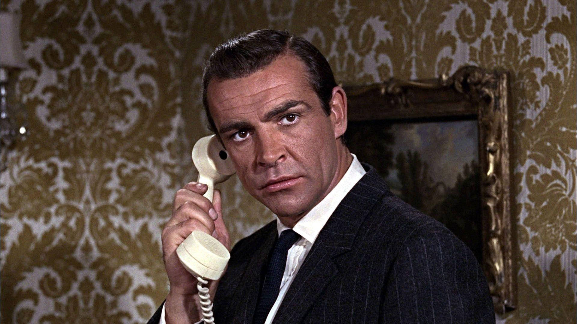 Sean Connery, pinstripe suit, vintage cream telephone receiver, Full HD Desktop Wallpaper