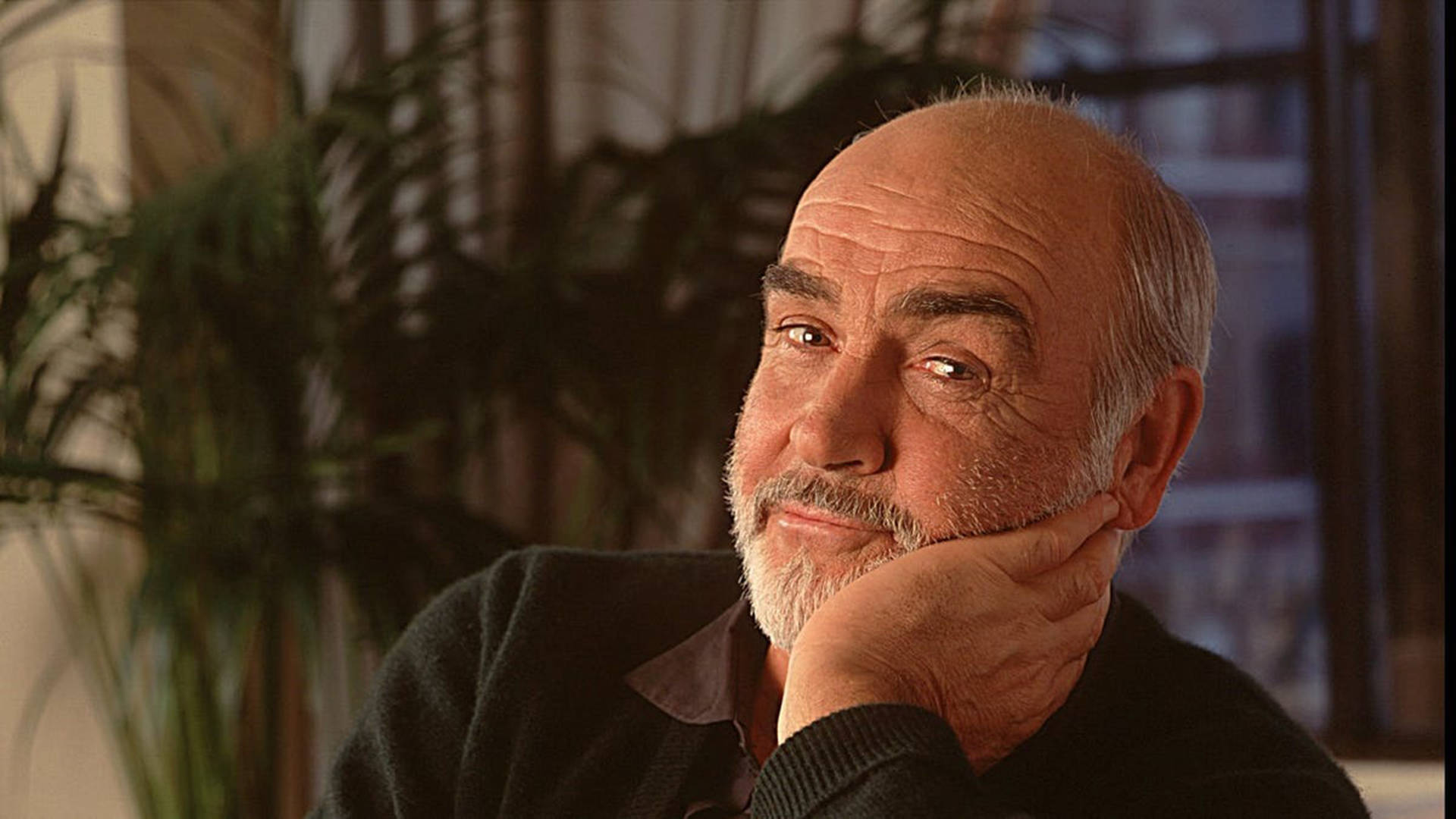 Sean Connery, white beard, green plants, Full HD Desktop Wallpaper