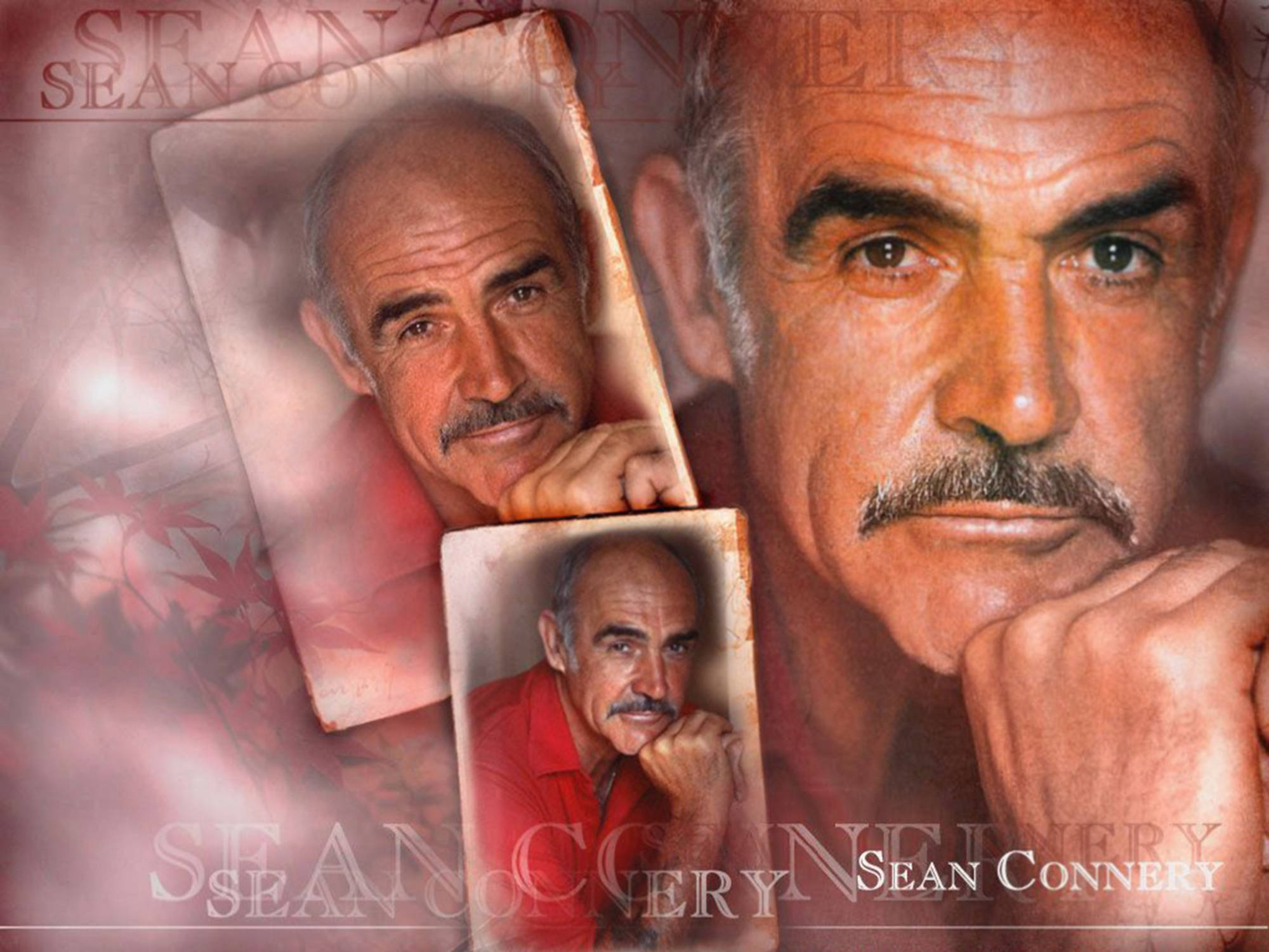 Sean Connery, headshot collage, smoky red, Full HD Desktop Wallpaper
