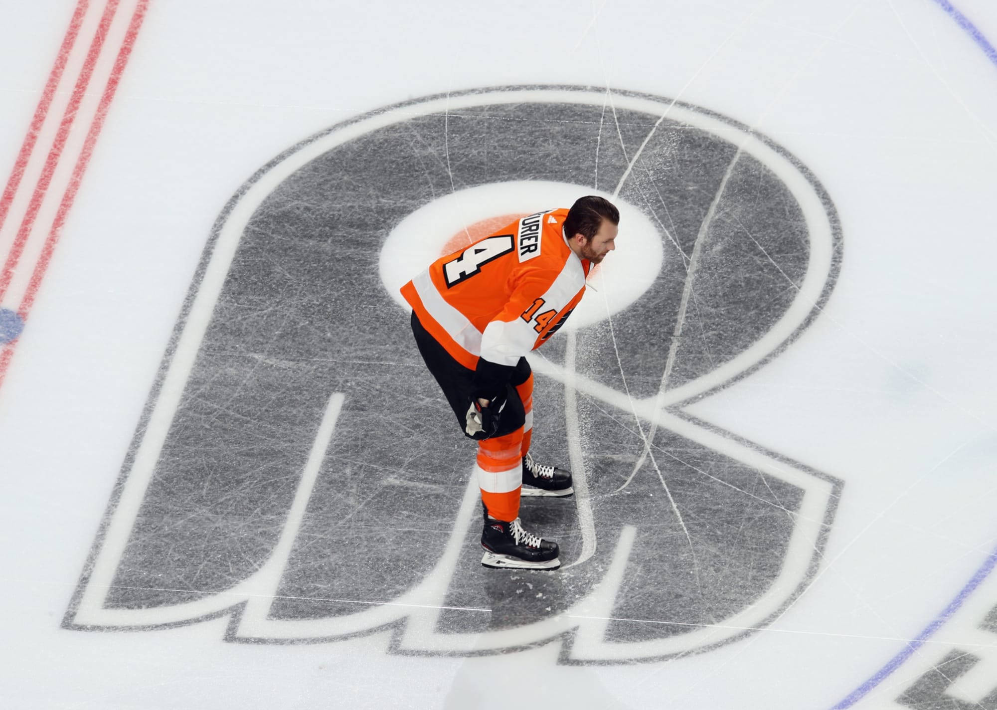 Sean Couturier, orange and black gear, ice, Full HD Desktop Wallpaper