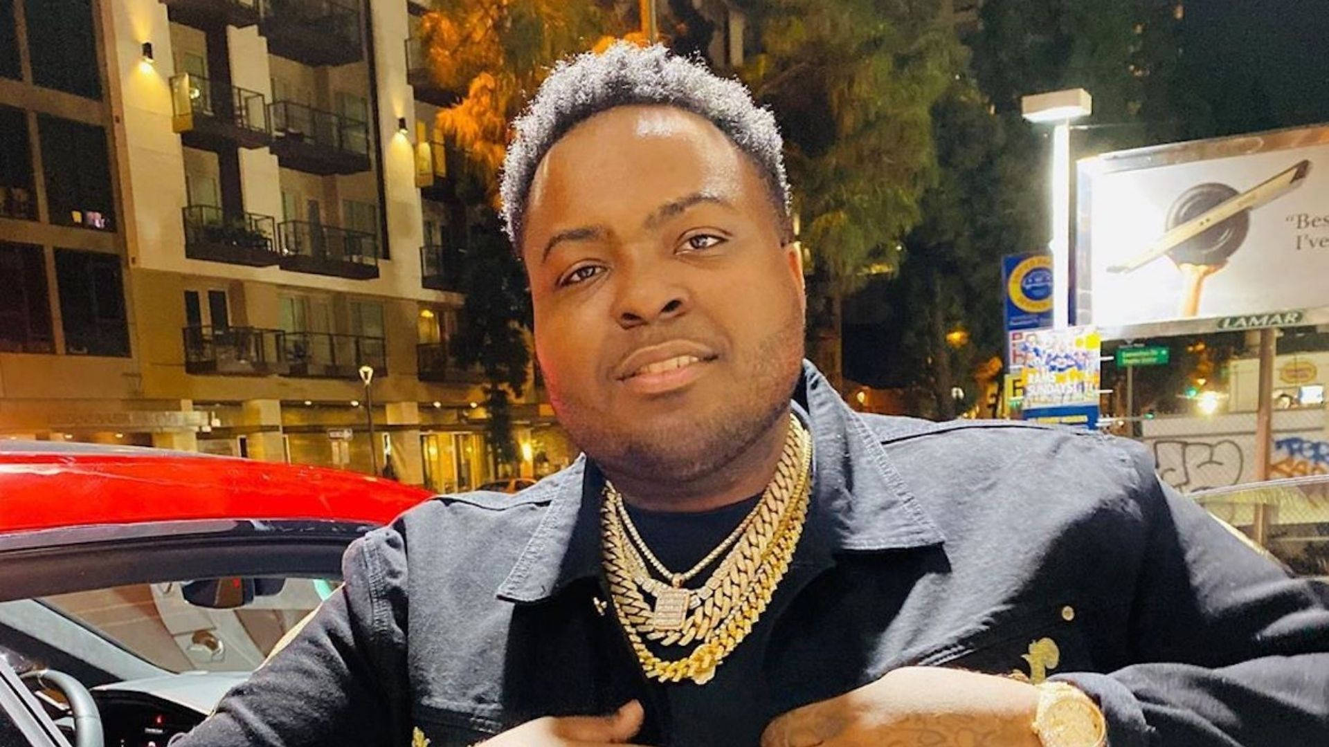Sean Kingston, red car, city night lights, Full HD Desktop Wallpaper