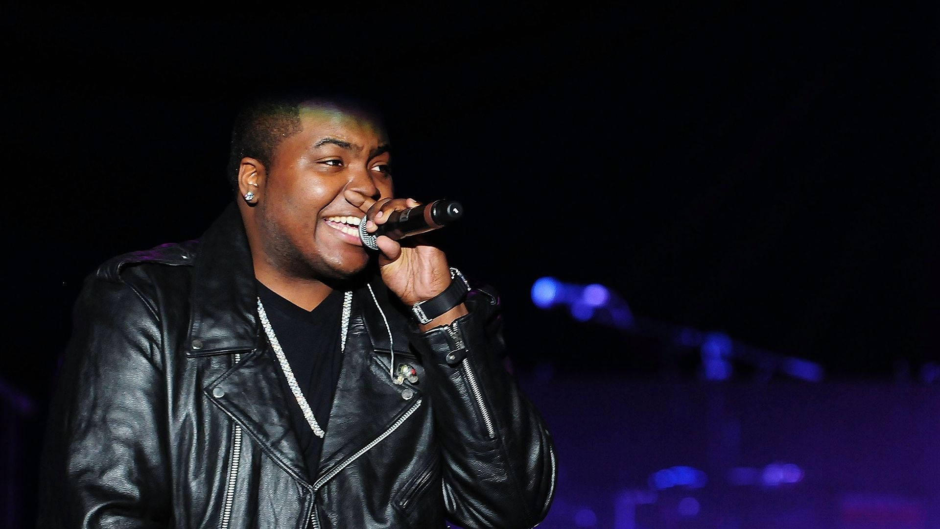 Sean Kingston, black leather jacket, microphone, Full HD Desktop Wallpaper