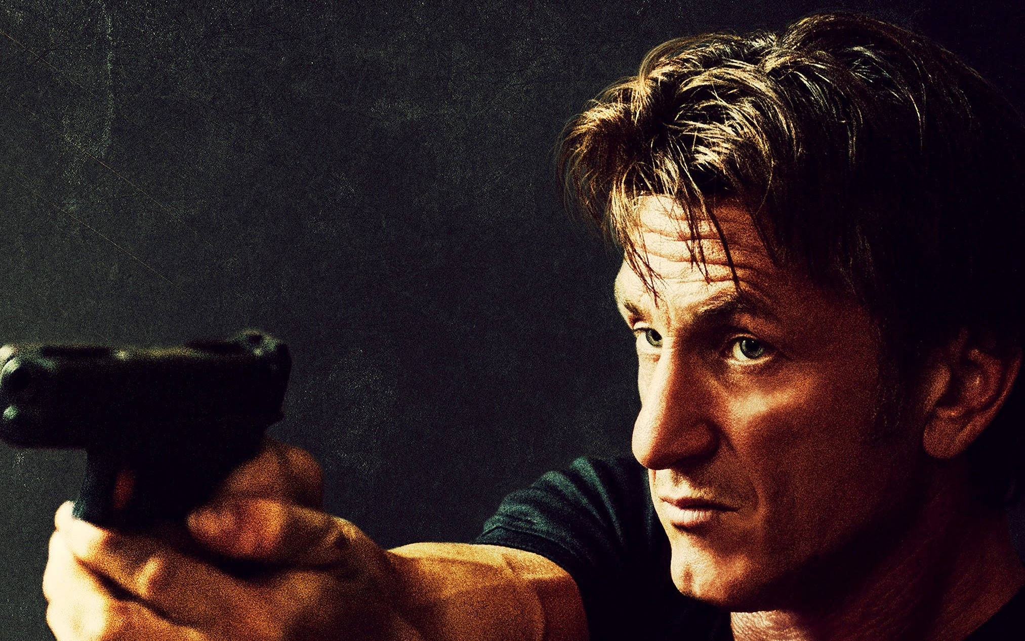 Sean Penn, handgun, dark textured wall, Full HD Desktop Wallpaper