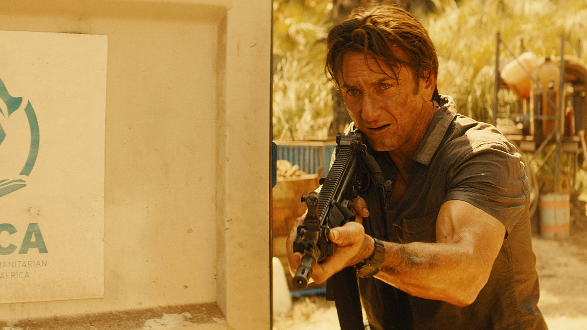 Sean Penn, rifle, wall, Full HD Desktop Wallpaper