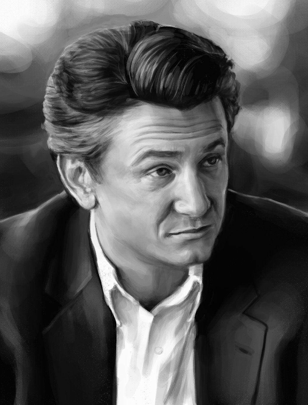 Sean Penn, neat hairstyle, black and white, HD Phone Wallpaper