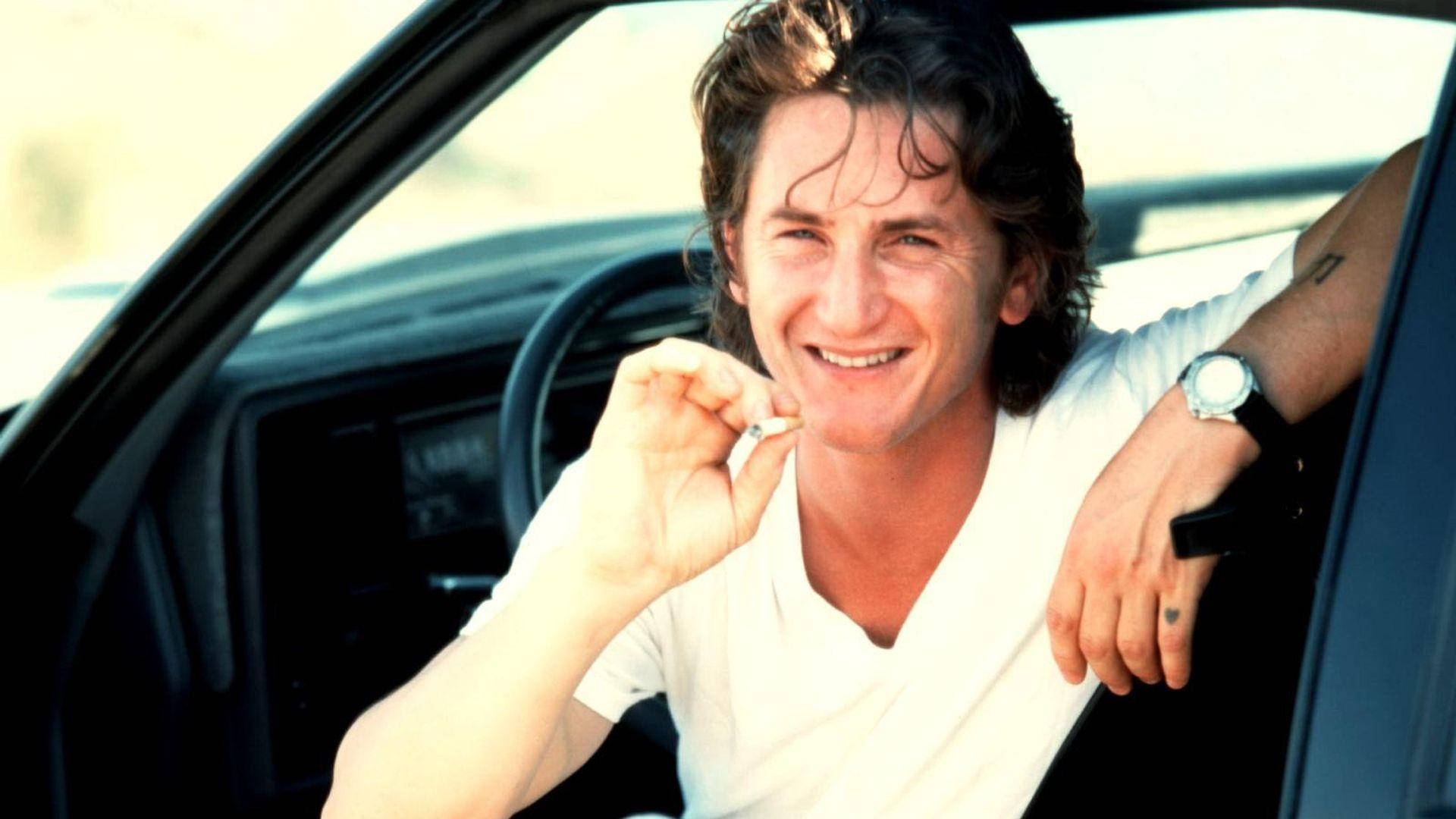 Sean Penn, white t-shirt, car window, Full HD Desktop Wallpaper