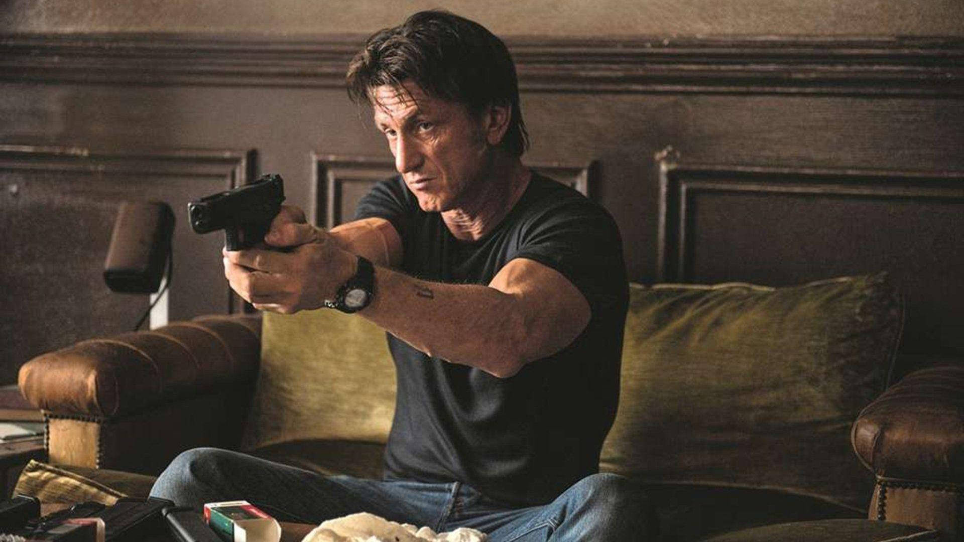 Sean Penn, handgun, dark t-shirt, Full HD Desktop Wallpaper