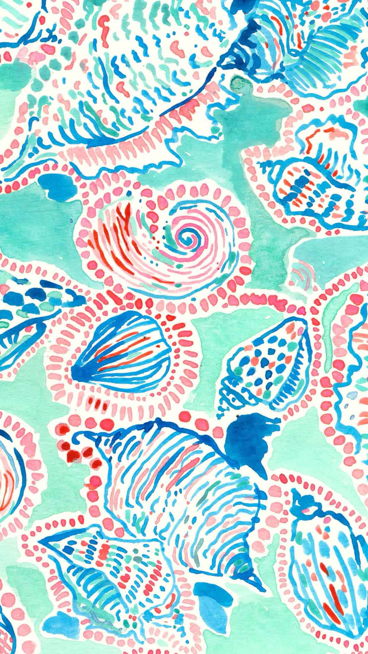 preppy shell pattern, watercolor, teal, Full HD Phone Wallpaper