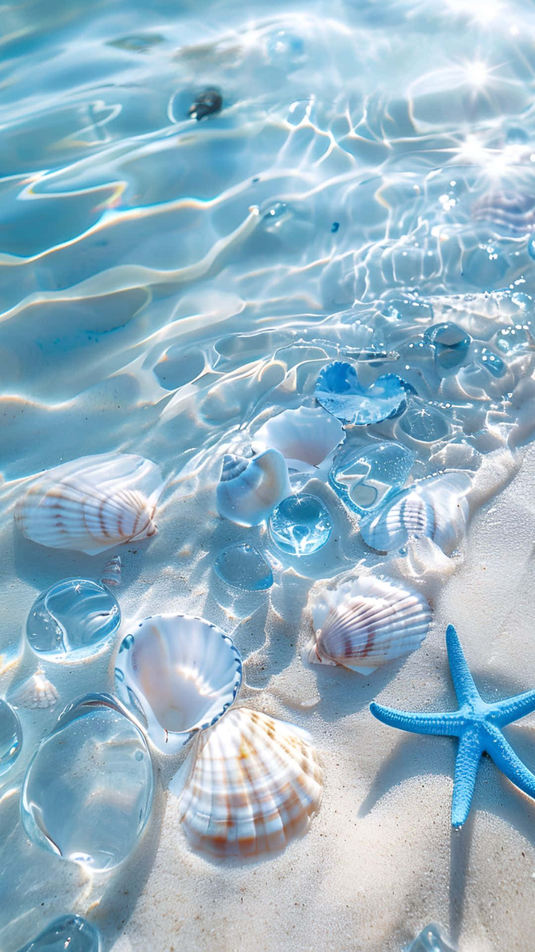 sunlight, clear shallow water, seashells, Full HD Phone Wallpaper