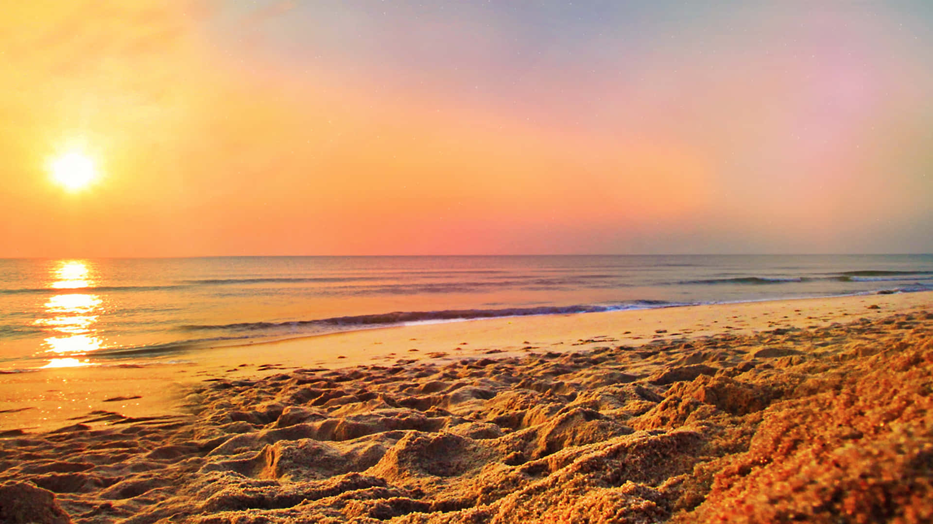 Seashore, Sunset, Golden sunset, Full HD Desktop Wallpaper