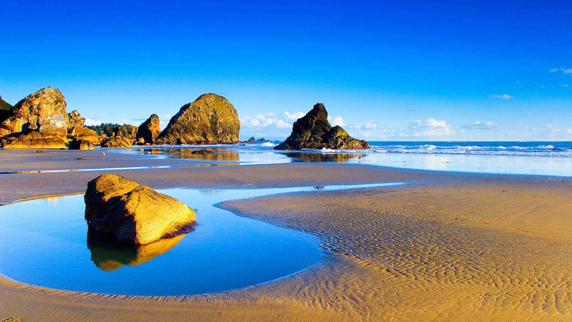 Seashore, Sunset, turquoise water, Full HD Desktop Wallpaper