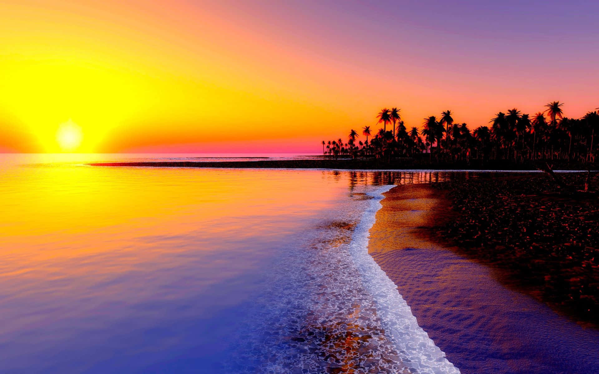 Seashore, Sunset, orange, Full HD Desktop Wallpaper
