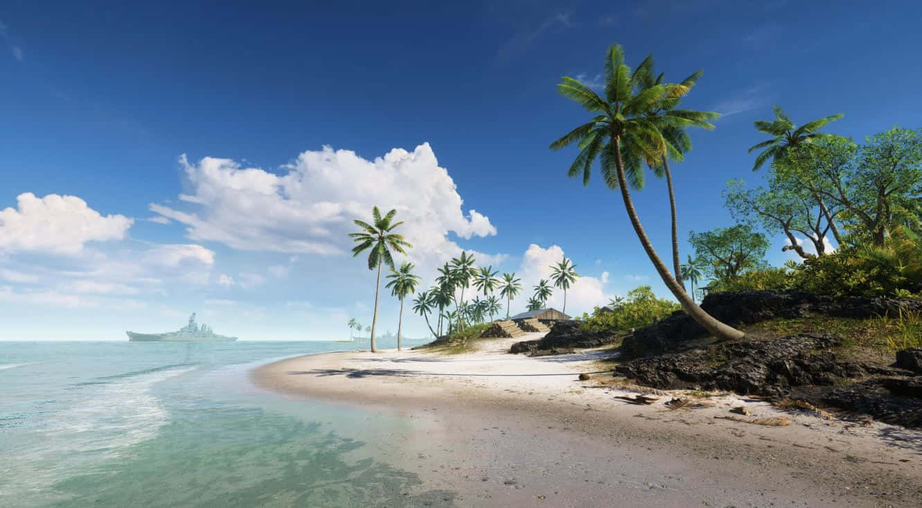 Seashore, tropical beach, palm trees, HD Desktop Wallpaper